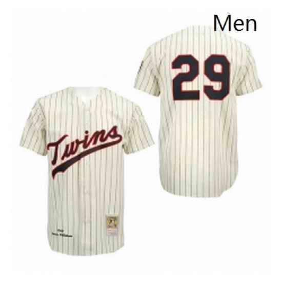 Mens Mitchell and Ness Minnesota Twins 29 Rod Carew Authentic CreamBlack Strip Throwback MLB Jersey